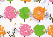 デザイン科 色彩構成「蜜柑・折り紙・アクリル円錐・オクラ・季節をテーマに構成