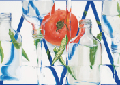 工芸／色彩構成「瓶、トマト、オクラ、水、任意の三角形」を組み合わせ色彩表現／B3サイズ