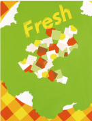 色彩構成 「サラダ」と文字「Fresh」を使って新鮮をテーマに構成／B3サイズ