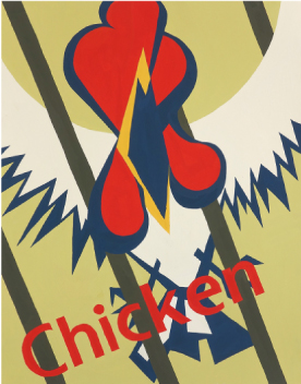 色彩構成 「にわとり」と文字「Chicken」を構成／B3サイズ