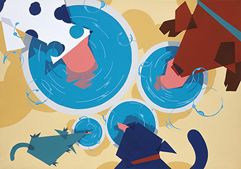 色彩構成「飲み物」をテーマに幾何図形を用いて構成／B3サイズ