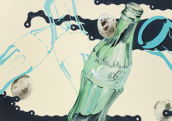 色彩構成「コーラ瓶・チェーン・うずらの卵」をモチーフに構成／B3サイズ