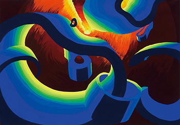 色彩構成 「筒状ウレタン」をモチーフに「喜び」のイメージを構成／B3サイズ