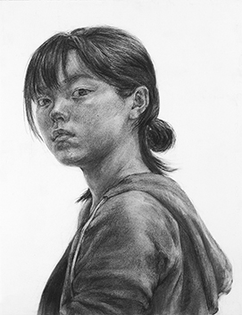 素描「自画像」／木炭紙／現役生作品